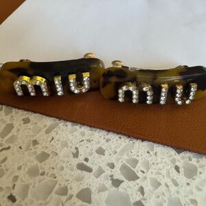Miu Miu Brown and Gold Embellished Hair Clips